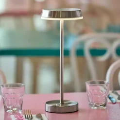 Outlet Kirklands Home Steel Metal Disc Frosted Light Cordless Table Lamp Silver