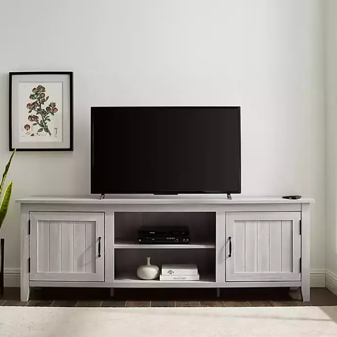 Clearance Kirklands Home Stone Grooved Door Modern Farmhouse TV Stand Gray