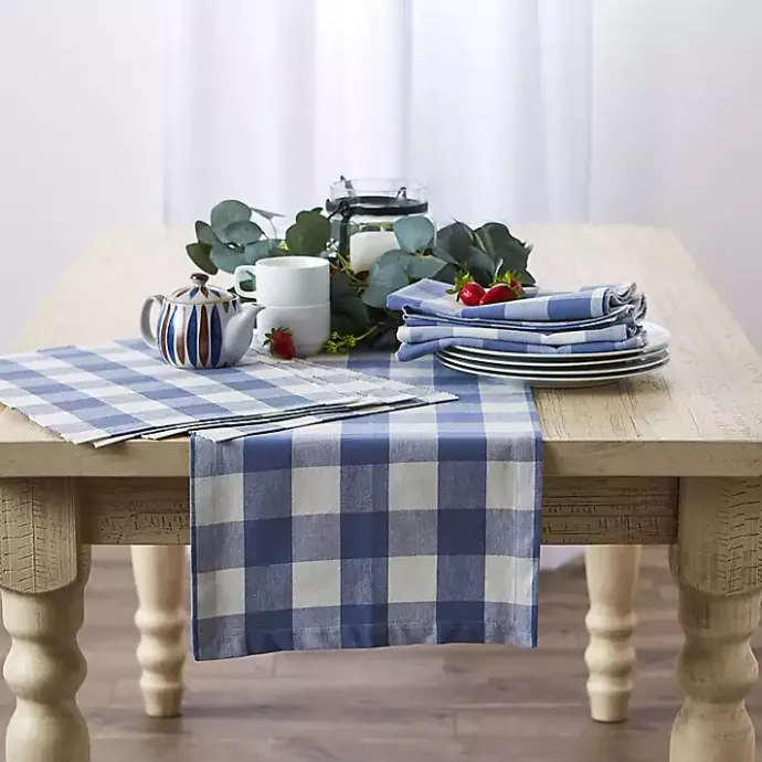 Discount Kirklands Home Stonewash Blue Buffalo Check Table Runner, 72 in.