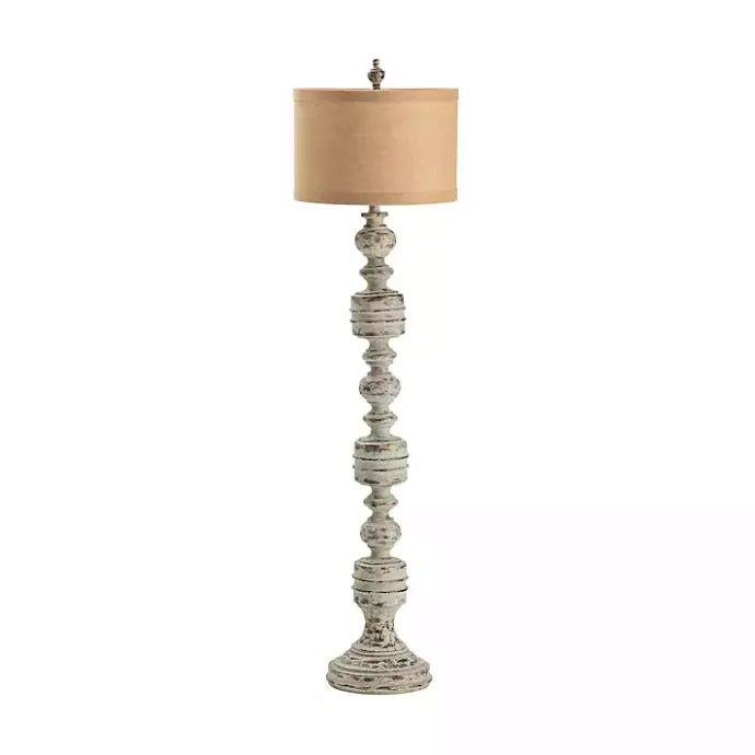 Best Kirklands Home Stonewashed Gray Carved Base Floor Lamp Tan