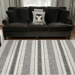 Best Kirklands Home Stripe Weave Sun Shower Outdoor Area Rug, 7x9 Gray