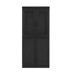 New Kirklands Home Tall Black Wood and 4-Door Storage Cabinet
