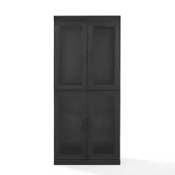 Kirklands Home Tall Black Wood and Glass Door Storage Cabinet