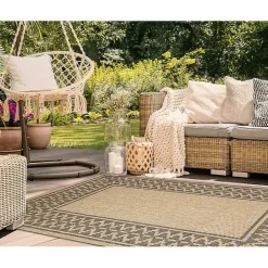 New Kirklands Home Tan & Black Zig Zag Indoor/Outdoor Area Rug, 5x7