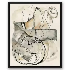 New Kirklands Home Tan and Black Abstract Framed Canvas Art Print