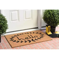 Sale Kirklands Home Tan and Black Evergreen Hello Doormat, 36x24 in.