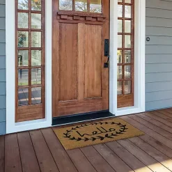 Sale Kirklands Home Tan and Black Evergreen Hello Doormat, 36x24 in.
