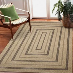Online Kirklands Home Tan and Black Framed Indoor/Outdoor Area Rug, 5x7