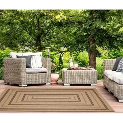 Online Kirklands Home Tan and Black Framed Indoor/Outdoor Area Rug, 5x7
