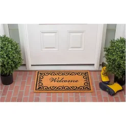 Kirklands Home Tan and Black Scroll Welcome Doormat, 29x17 in.