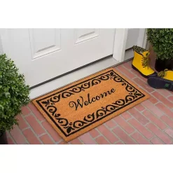 Kirklands Home Tan and Black Scroll Welcome Doormat, 48x30 in.