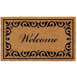 Discount Kirklands Home Tan and Black Scroll Welcome Doormat, 72x36 in.