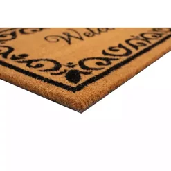 Discount Kirklands Home Tan and Black Scroll Welcome Doormat, 72x36 in.