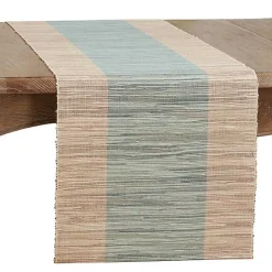 Hot Kirklands Home Tan and Blue Shimmer Banded Table Runner