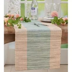 Hot Kirklands Home Tan and Blue Shimmer Banded Table Runner