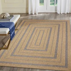 Outlet Kirklands Home Tan and Navy Framed Indoor/Outdoor Area Rug, 7x9