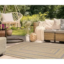 Outlet Kirklands Home Tan and Navy Framed Indoor/Outdoor Area Rug, 7x9