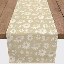 New Kirklands Home Tan and White Wildflower Table Runner, 90 in.