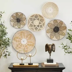 New Kirklands Home Tan Bohemian Seagrass 5-pc. Wall Plaque Set