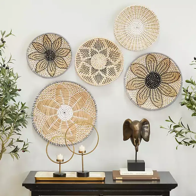 New Kirklands Home Tan Bohemian Seagrass 5-pc. Wall Plaque Set