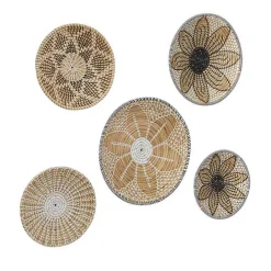 New Kirklands Home Tan Bohemian Seagrass 5-pc. Wall Plaque Set