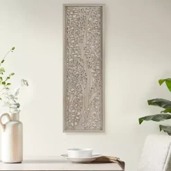 Best Kirklands Home Carved Wood Laurel Branches Panel Wall Plaque Tan