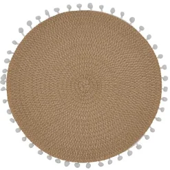 Sale Kirklands Home Circular Pom Pom Placemats, Set of 4 Tan