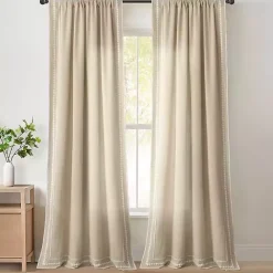 Sale Kirklands Home Embroidered Ric Rac Curtain Panel, 84 in. Tan