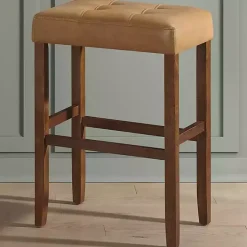 Outlet Kirklands Home Faux Leather Madison Walnut Bar Stool Tan