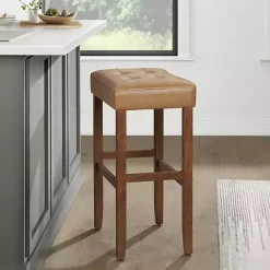 Outlet Kirklands Home Faux Leather Madison Walnut Bar Stool Tan