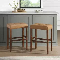 Outlet Kirklands Home Faux Leather Madison Walnut Bar Stool Tan