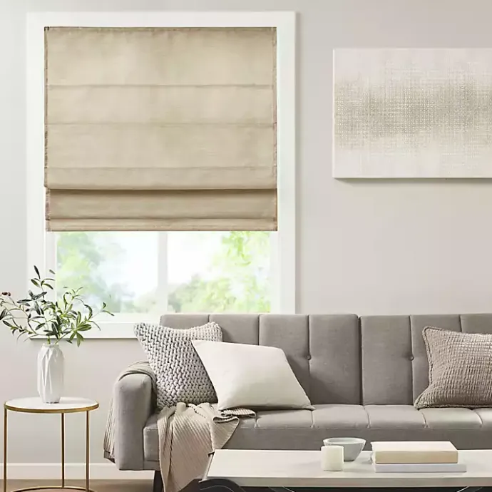 New Kirklands Home Faux Silk Room Darkening Roman Shade, 35 in. Tan