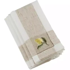 Hot Kirklands Home Tan Hemstitch Embroidered Lemon Napkins, Set of 4
