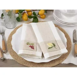 Hot Kirklands Home Tan Hemstitch Embroidered Lemon Napkins, Set of 4