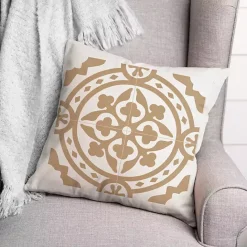 New Kirklands Home Tan Medallion Tile Indoor/Outdoor Pillow