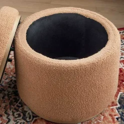 New Kirklands Home Sherpa Upholstered Storage Ottoman Tan