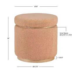 New Kirklands Home Sherpa Upholstered Storage Ottoman Tan