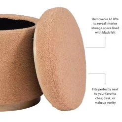 New Kirklands Home Sherpa Upholstered Storage Ottoman Tan