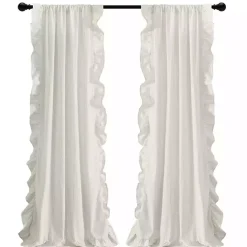 New Kirklands Home Tan Stripe Ruffled Curtain Panel Set, 84 in.