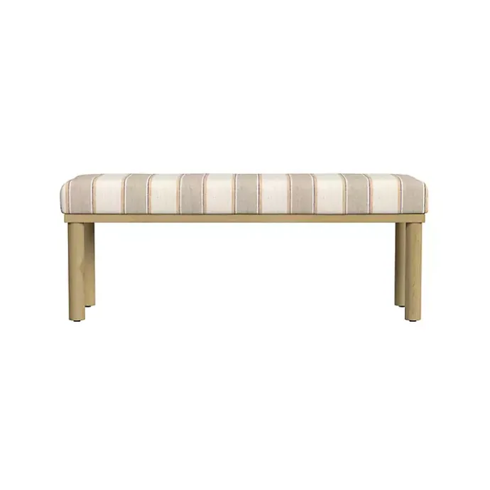 Best Kirklands Home Tan Striped Upholstered Wood Leg Bench