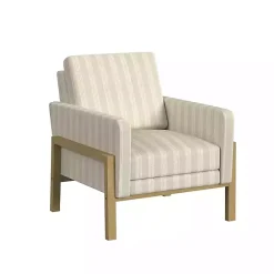 Discount Kirklands Home Tan Striped Upholstered Wood Frame Armchair