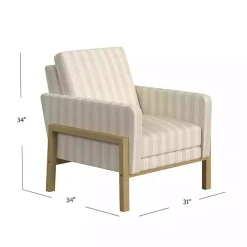 Discount Kirklands Home Tan Striped Upholstered Wood Frame Armchair