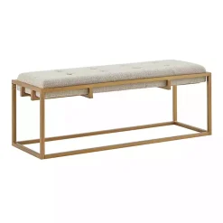 Kirklands Home Tufted Bronze Metal Bench Tan
