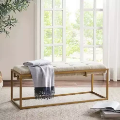 Kirklands Home Tufted Bronze Metal Bench Tan