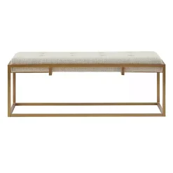 Kirklands Home Tufted Bronze Metal Bench Tan