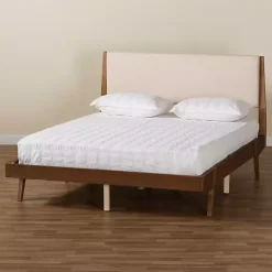 Sale Kirklands Home Tan Upholstered Brown Wood Full Platform Bed