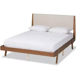 Hot Kirklands Home Tan Upholstered Brown Wood Queen Platform Bed
