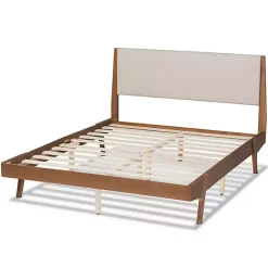 Hot Kirklands Home Tan Upholstered Brown Wood Queen Platform Bed