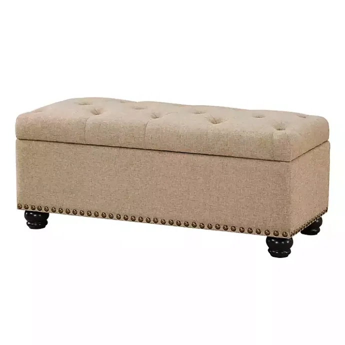 Kirklands Home Upholstered Carey Storage Ottoman Bench Tan