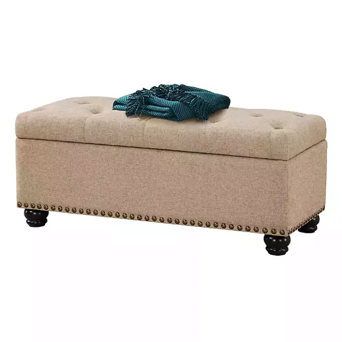 Kirklands Home Upholstered Carey Storage Ottoman Bench Tan